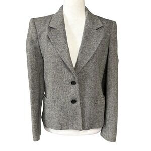 Saville Blazer Womens 6 Gray Herringbone Wool Blend Two Button Jacket‎ Made USA